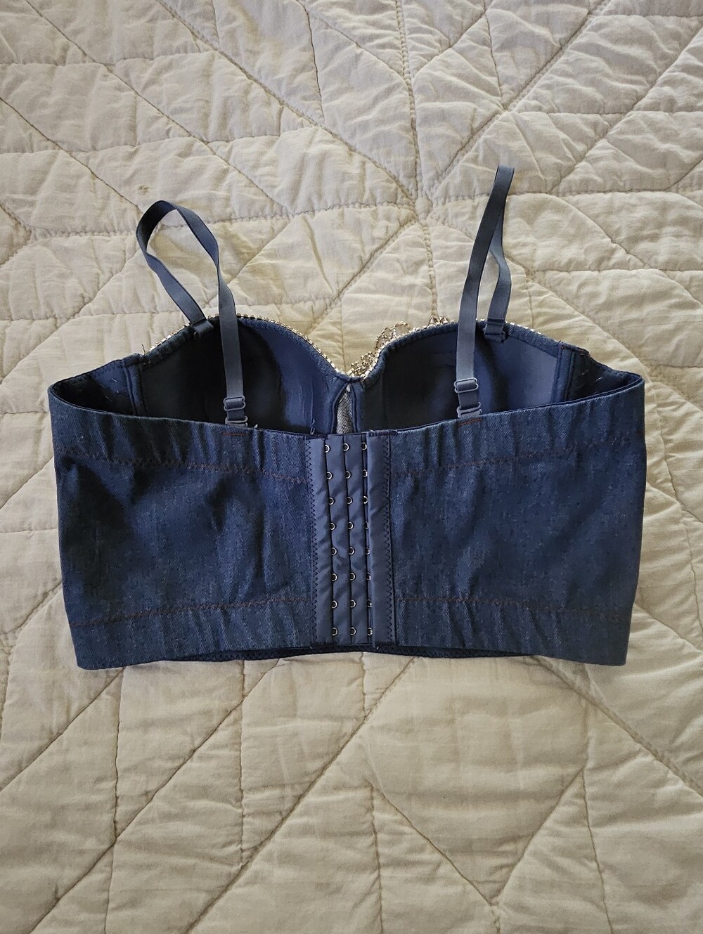 Bustier - Unbranded Denim Corset w/ Rhinestone fringe - Size M - Picture 8 of 12